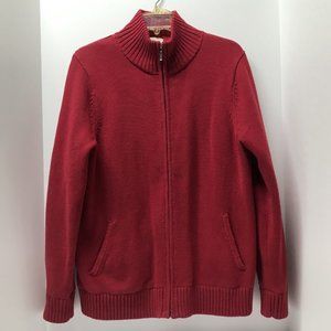 L.L. Bean Red & Blue Plaid Flannel Lined Full Zip Cardigan Sweater